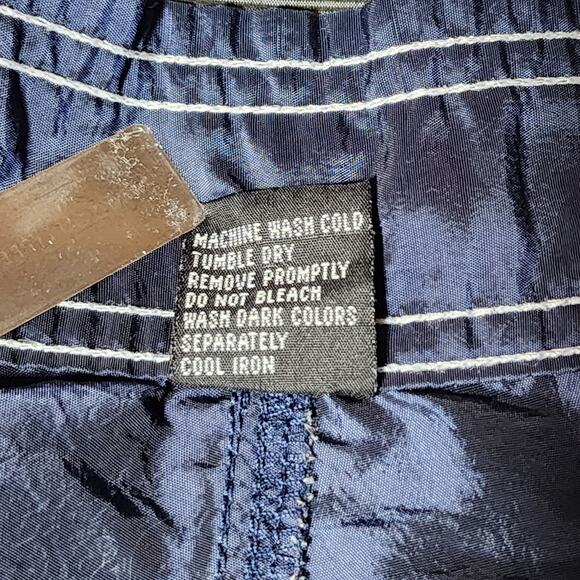 Vtg Pirate Board Shorts sz 34 Men Satin Navy Blue Nylon 90s Y2K Swim Trunks 9" - Picture 5 of 11